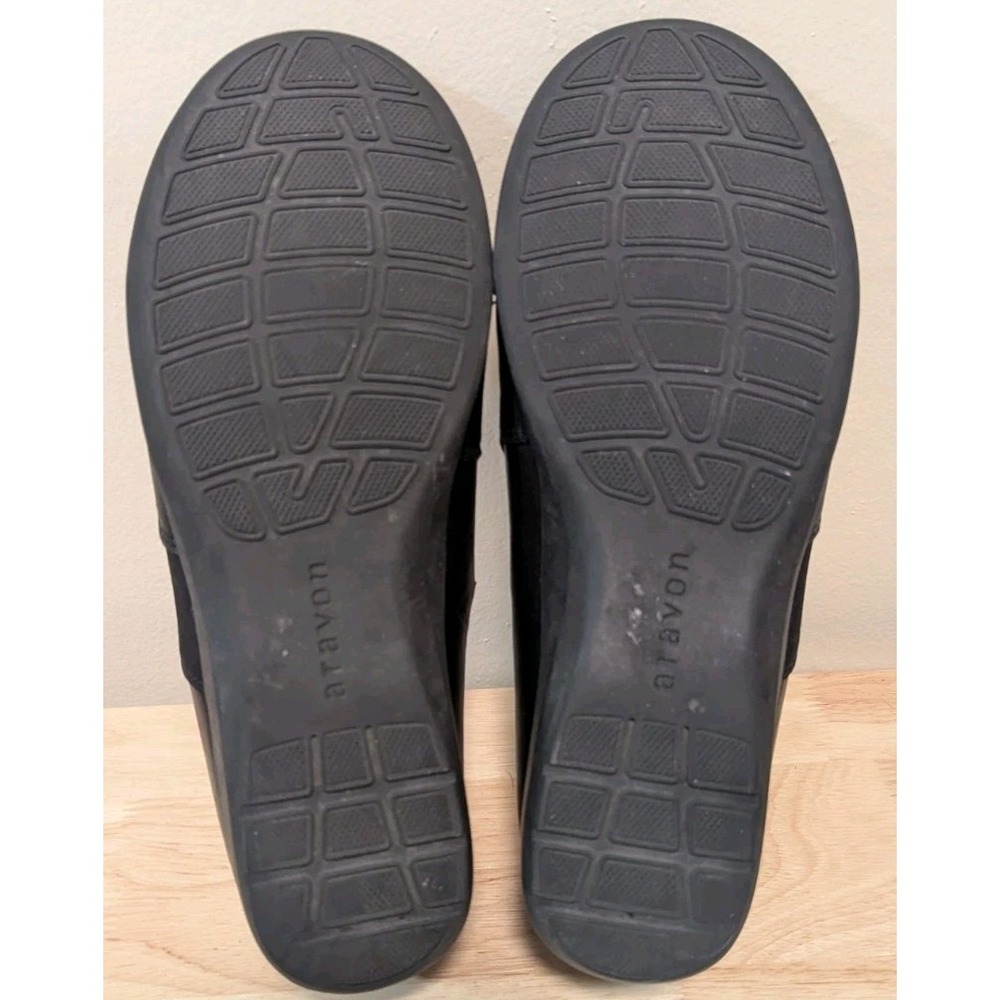 Aravon Abbey A Line Women 7.5 Leather Slip-On Shoes Aetrex Insoles Black Comfort - Picture 7 of 8